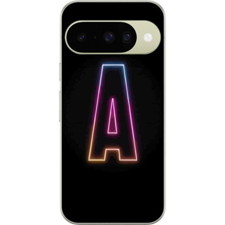Kompatibel Mobilcover til Google Google Pixel 10 Minimalistisk neonbogstav A i regnbuefarvet lys mod sort baggrund i moderne typografisk stil