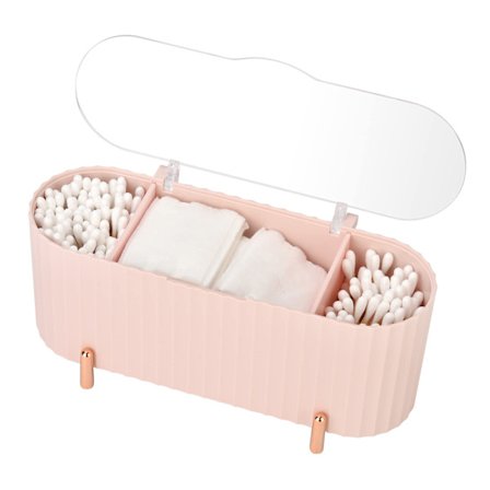 Makeup Organizer Opbevaringsbeholdere - 3 Rum Badeværelse Organizer Krukke Skønhed - Makeup Opbevaringsarrangør til Bomuldspuder, Vatpinde