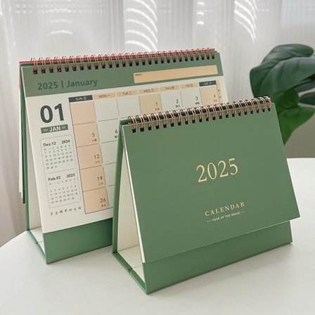 2025 Skrivebords kalender, Stående Flip Skrivebords kalender fra , 7,5 x 6,4, Stående Skrivebords kalender Grønn