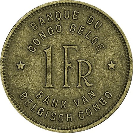 Belgisk Congo 1946-1949 - Kolonial elefantmønt - 1 Franc - Meget fin-Ekstremt fin kvalitet