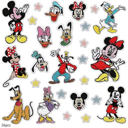 26 stk Mickey Stryge-på-lapper, Minnie Mouse Sy-på/stryge-på Broderet Applikation Lap til Tøj, Jeans, Kjole, Hatte, Bukser