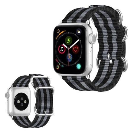 Apple Watch Series 5 44mm stripe mönster nylon klockarmband - svart / grå Svart