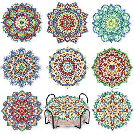 8 st Mandala Diamantmålning Underlägg Kit med Hållare - DIY Diamantkonst Underlägg