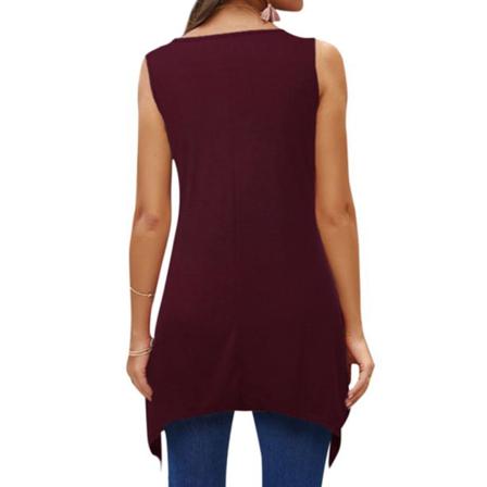 Ärmlös T-shirt Dam Rund Hals Enfärgad Topp Casual ,