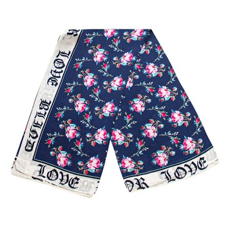 Scarf med rosmotiv - Marinblå, Nr. 17