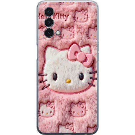 Kompatibelt Mobildeksel til OnePlus Nord N200 5G Hello Kitty rosa fluffy bakgrunn med ikoniskt ansikt og kawaii-estetikk