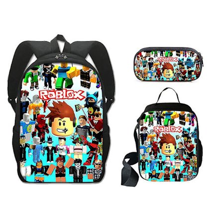 Børns Roblox Skole Taske Tre-delt Sæt Omkringliggende Polyester Enkeltlags Blyantpose Frokostpose Rygsæk Pakke