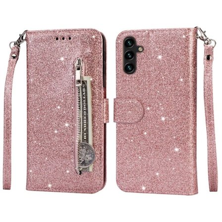 SKALO Samsung S25 Glitter Lynlås Flip Cover - Rosa guld