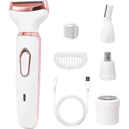 Elektrisk shaver til kvinder, trådløs, genopladelig 4 i 1, damebarbermaskine, bærbar hårfjerningsepilator til ansigt, arme, bikinilinje og ben