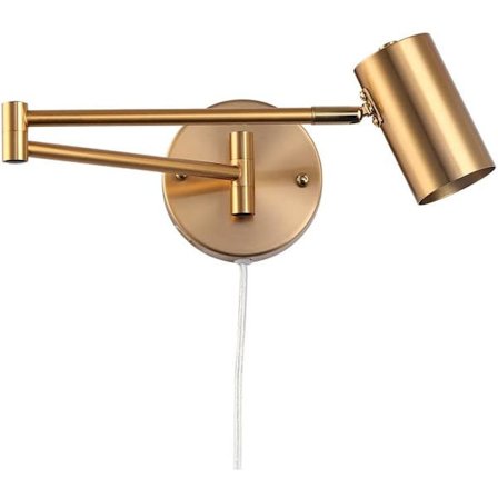 LED væglampe med justerbar leddelt arm og kabel med stik og kontakt E27 læselampe til stue, soveværelse, sengebord guld