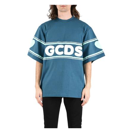 Gcds Cotton T-shirt With Logo Blå, Herre T-shirts