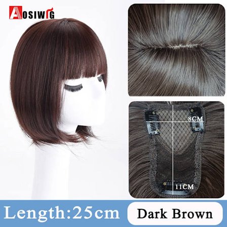 Synteettinen pitkä suora Topper peruukkikiinnike hiustenpidennyksissä Luonnollinen pörröinen pään toppi tekohiuspala Bang Clipilla Musta Ruskea