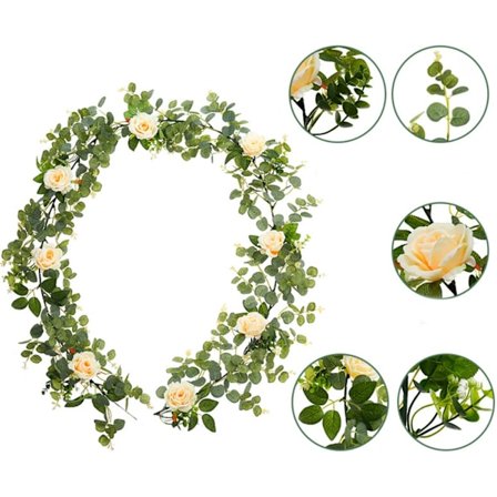 Kunstig Rose Penger Blad Ranke, Champagne, 2 Stykker