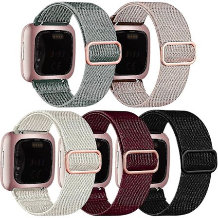 5-pack armband för Fitbit Versa 2/se: Justerbara elastiska nylonband
