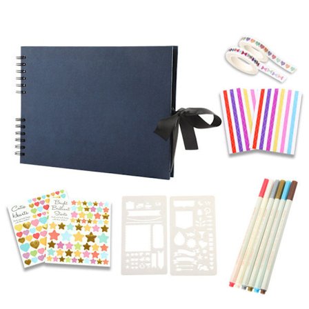 [NT] Personlig Scrapbooking Fotoalbum, 80 Sider Scrapbooking Boksett med 6 Metalliske Penner, for Baby Barn, Blå