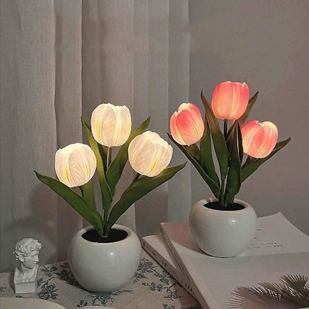 LED Tulipan Natlampe Bordsimuleret Blomst Vase Hjemmedekoration