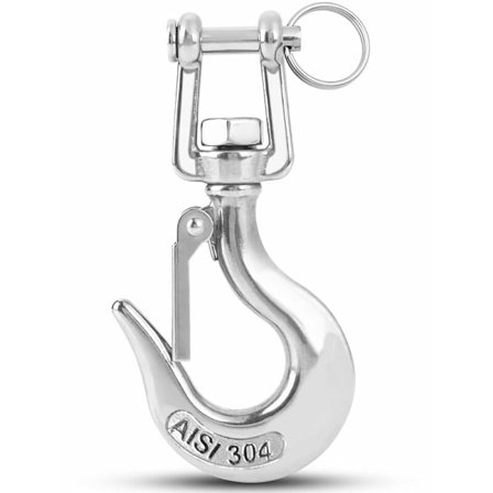 Högbelastad lyftkrok Lastbogsering Lyftkedja Säkerhetskrok Vinsch Släp Stål Clevis Spärr Säkerhetslyft Rostfritt 3/16 Tum 150kgf