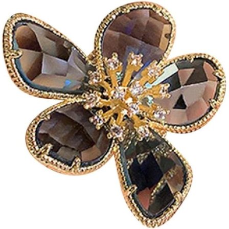 Rhinestone Stor Blomma Ring Dam Retro Söt Kristall Guld + Grå