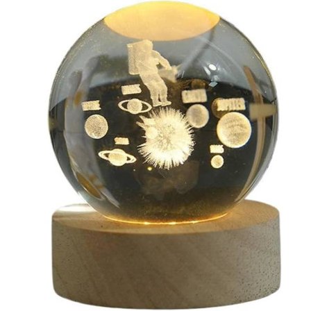 3D Kosmisk Planet Krystalkugle Natlampe, Kosmisk Planet Figur Lampe, Dekorativ Glas Kugle Papirvægt Krystal Havdyr Dekorationer