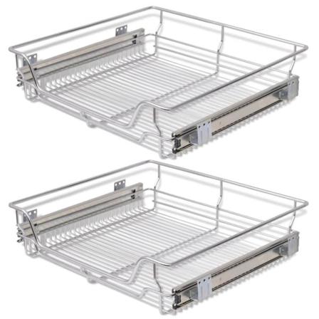 Vidaxl Utdragbara Trådkorgar 2 St Silver 600 Mm Silver