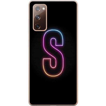 Kompatibelt Mobildeksel til Samsung Samsung Galaxy S20 FE Neonbokstav S i lysende rosa og blå toner mot mørk bakgrunn, stilig bokstavkunst med retro