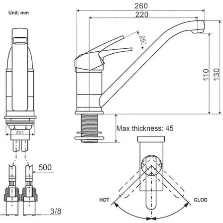 Diskbänksblandare Lågtryck Köksblandare 360° Vridbar Mässing Enkelspaksblandare