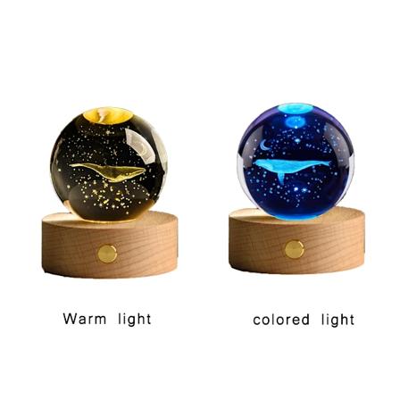 6cm 3D Krystal Kugle Farverig Lys Varmt Lys Planet Natlampe Lasergravering Solsystem Jorden Galakse Tegneserie Mønster Gave Colorful light Whale