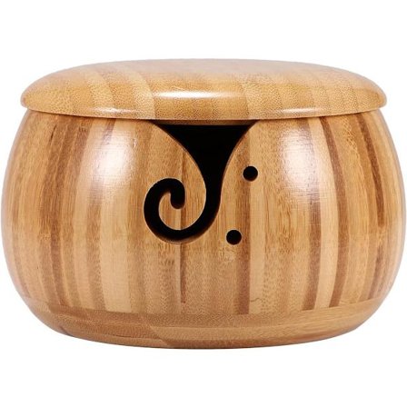 Garnskål i bambu, handgjord stickförvaring med avtagbart lock, 15,5 cm x 9,5 cm för virkning, heminredning, träfärg