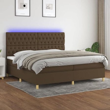 Maison Exclusive - Sengebund med lameller madras og LED Mørkebrun 200x200 cm