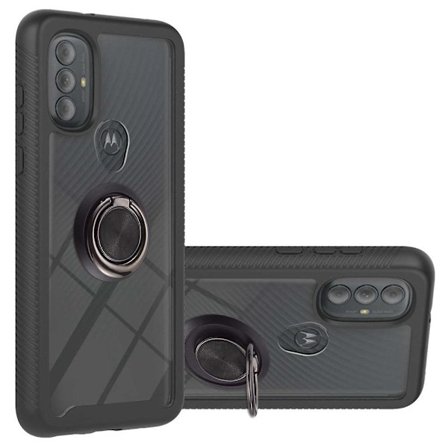YB PC Series-5 Motorola Moto G Powerille (2022) /G Pure PC + TPU-iskunkestävä puhelinkotelo rengaspidikkeellä - musta