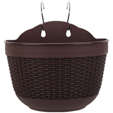 Muovista valmistettu riippuva kukkaruukku koukuilla puutarhaan, parvekkeelle, terassille, ulkokäyttöön 21 x 13,5 cm, ruskea