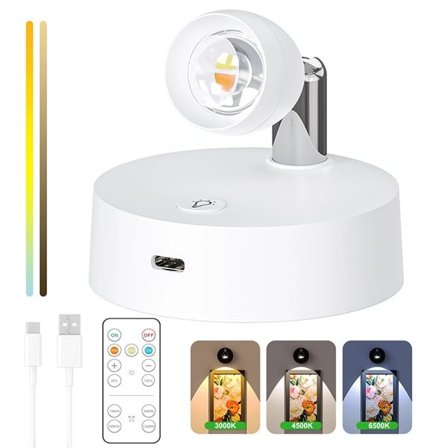 Genopladelig LED-spotlight med fjernbetjening - hvid