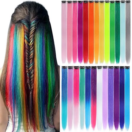 12 stk. Fargede Røde Hårextensions Rett Multicolor Clip In Hårextensions Fargerike 20 Tommer Regnbue Hårextensions For Barn Damegaver Halloween