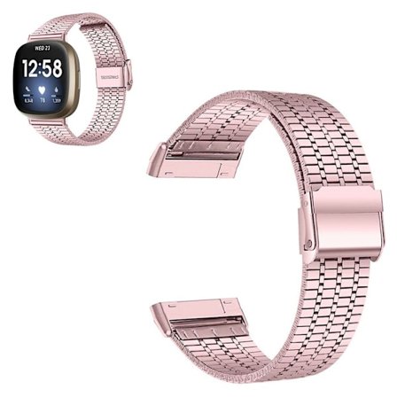 Fitbit Sense / Versa 3 klockarmband i rostfritt stål med sju pärlor - Rosa Ros