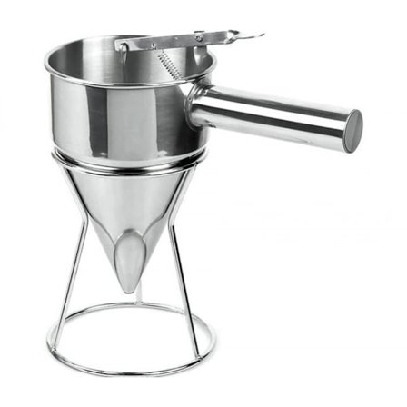 Kagedej dispenser til pandekager, rustfri stål tragt med hylde