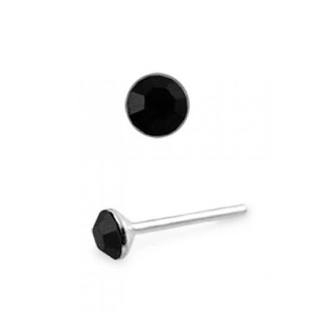 *1 st. Näspiercing i silver med 2 mm. rund Svart CZ