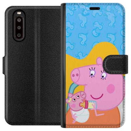 Yhteensopiva Lompakkokotelo Sony Xperia 10 II Peppa Possu perhemotiivi äidin possu, isän possu ja ystävien kanssa, värikäs piirretty lasten kuva