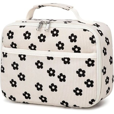 Madpakke til Piger Børn Isoleret Madkasse til Skole Corduroy Madkøler Organizer Skole Børn Madtaske (Corduroy Beige Blomster)