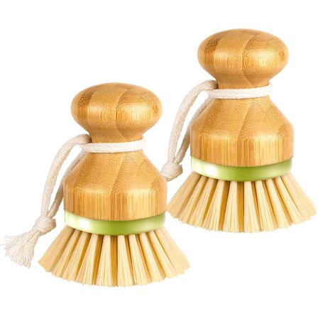 2-pakning, oppvaskbørste i bambus, Oppvaskbørste, Multifunksjonell børste, Egnet for rengjøring av tallerkener, gryter og panner, frukt og grønnsaker,