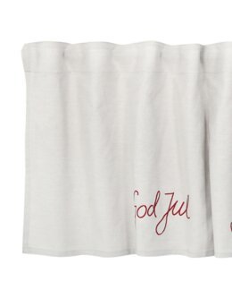 Gardinkappe med brodert tekst God Jul Lin