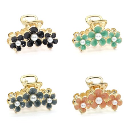 Charming Colorful Vintage Floral Design, Metal Hair Accessories Embellished with Gold-Colored Rhinestones, Decorative Hair Pins For Your Stylish Look