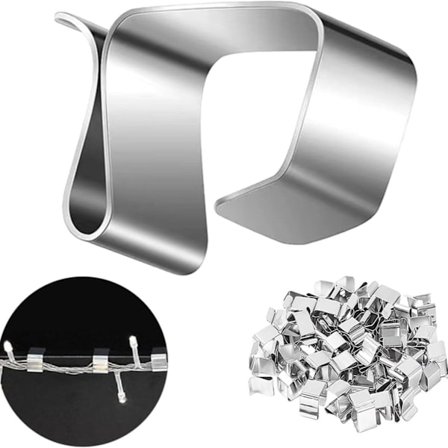 50 stk. Krog til tagrender i rustfrit stål til lyskæder - Julelysklemmer - til haveindretning og juledekoration, 17*14mm