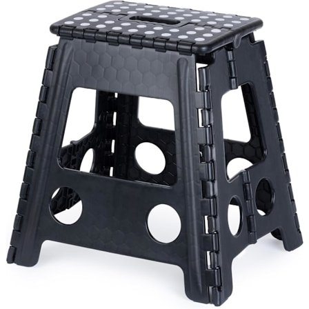 Sammenleggbar krakk – Kompakt og lett totrinns skammel med antiskli – Kan slås sammen og har bærehåndtak for enkel transport