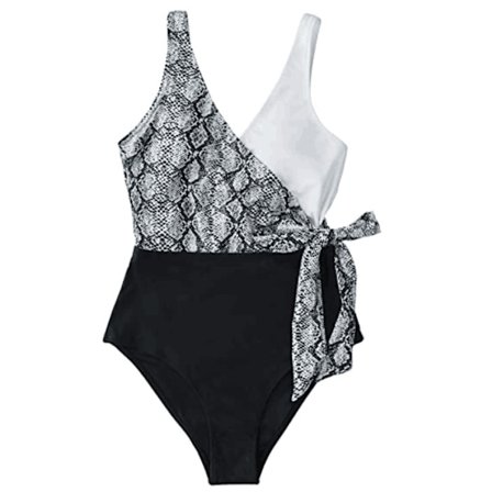 Naisten Yksivärinen Uimapuvut Kääre Värilohko Solmio Sivu Uimapuvut (Käärmeennahka Kuvio) M