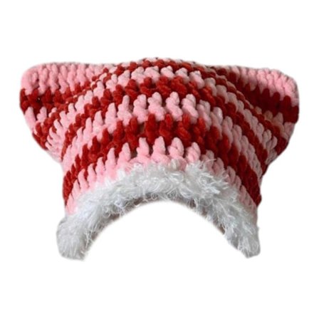 Strikket djævlehue til studerende, voksne, vindtæt, foldbar, stribet, håndlavet katteørehue, der holder varmen til cykling