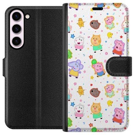 Kompatibel Tegnebogsetui til Samsung Galaxy S23+ Farverige tegneserie dyrekarakterer i en legende stil med stjerner og prikker på en lys baggrund