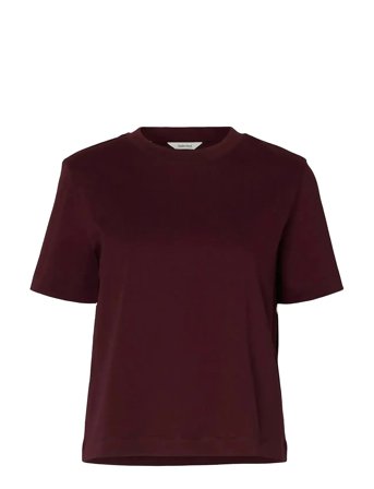 Slfessential Ss Boxy Tee Noos Burgundy Selected