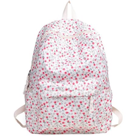 Søt Ryggsekk Estetisk Skolesekk - Kawaii Skoleveske Blomstrete Preppy Ryggsekk for Skolejenter Skoleveske
