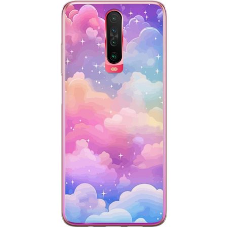 Kompatibelt Mobildeksel til Xiaomi Redmi K30 Søt enhjørning med regnbuefarget hår mot en stjernebelagt pastellbakgrunn i kawaii-stil