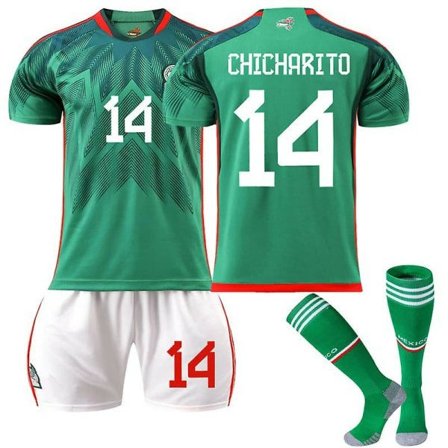 Mexico Hjemmebanetrøje VM 2022/23 Chicharito #14 Fodboldtrøje T-shirt Shorts Sæt Fodbold 3-delt Sæt til Børn Voksne